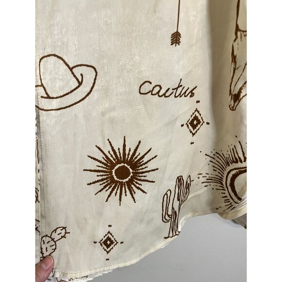 Retro Western Cowgirl Shirt Tan L Country Farm Classic Chic Concert Preppy 80s - Picture 3 of 13